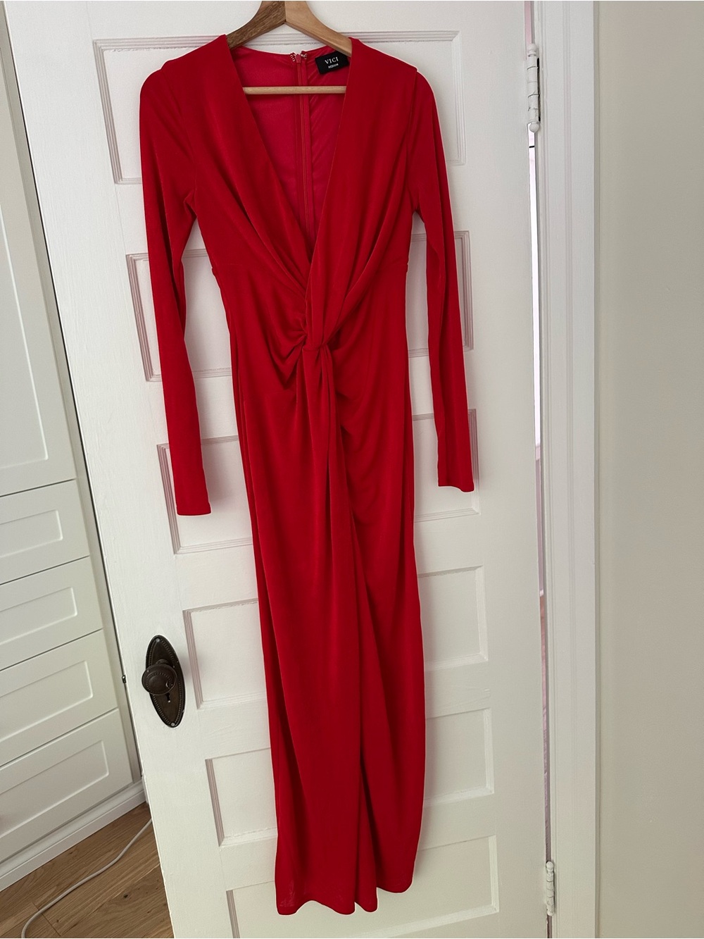 Vici Red Long Sleeve Twist Front Maxi Dress